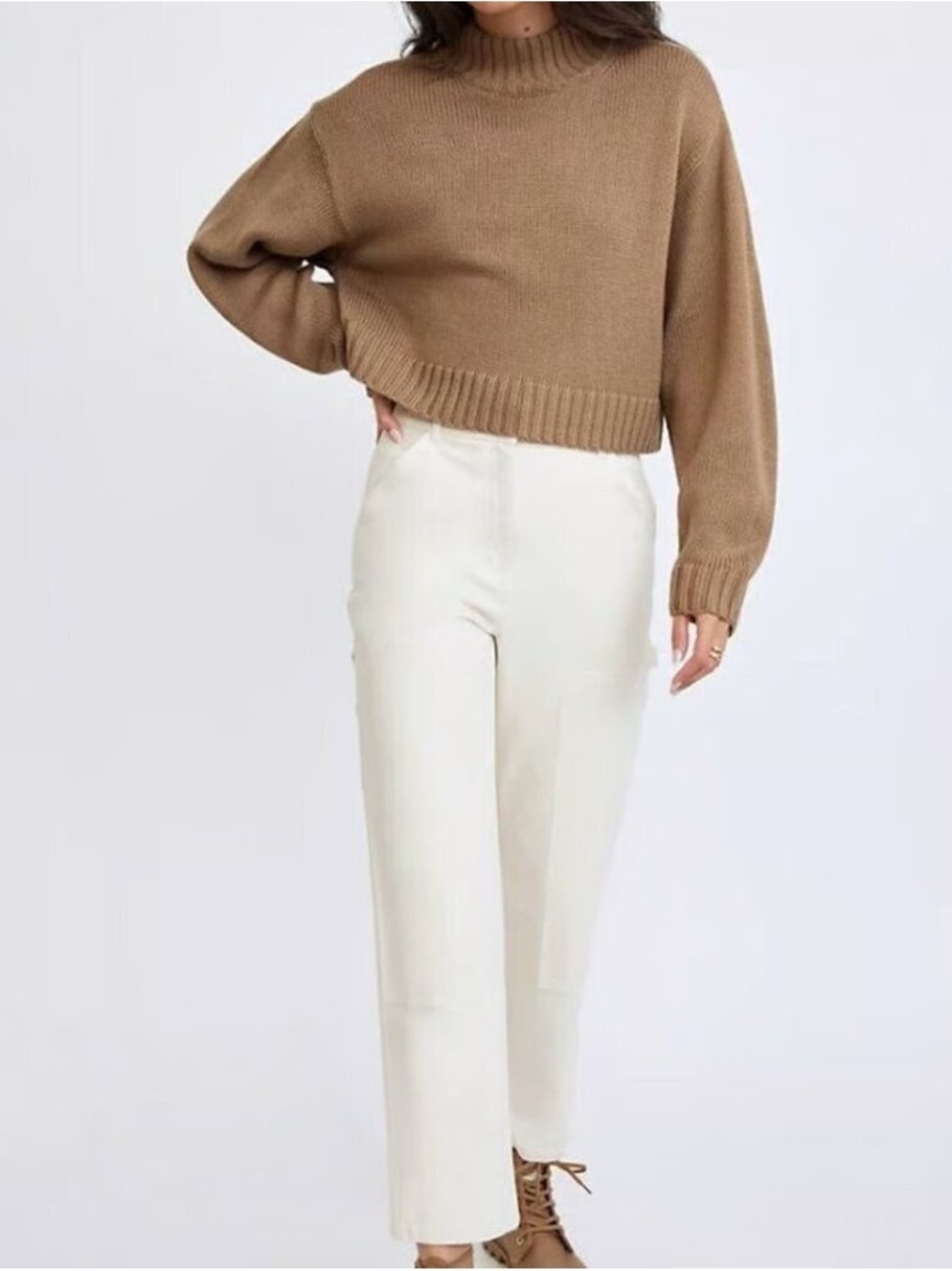 Aritzia Wilfred Free 100% Merino Wool Turtleneck Cropped Sweater Oversized Loose - Picture 2 of 9
